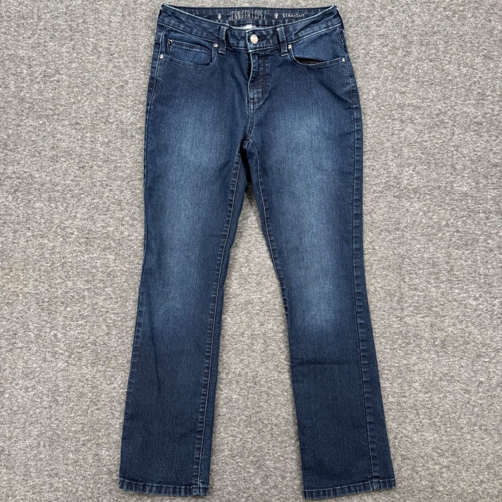 Jennifer Lopez Womens Straight Leg Jeans Dark Wash Blue Size 4S Stretch Denim